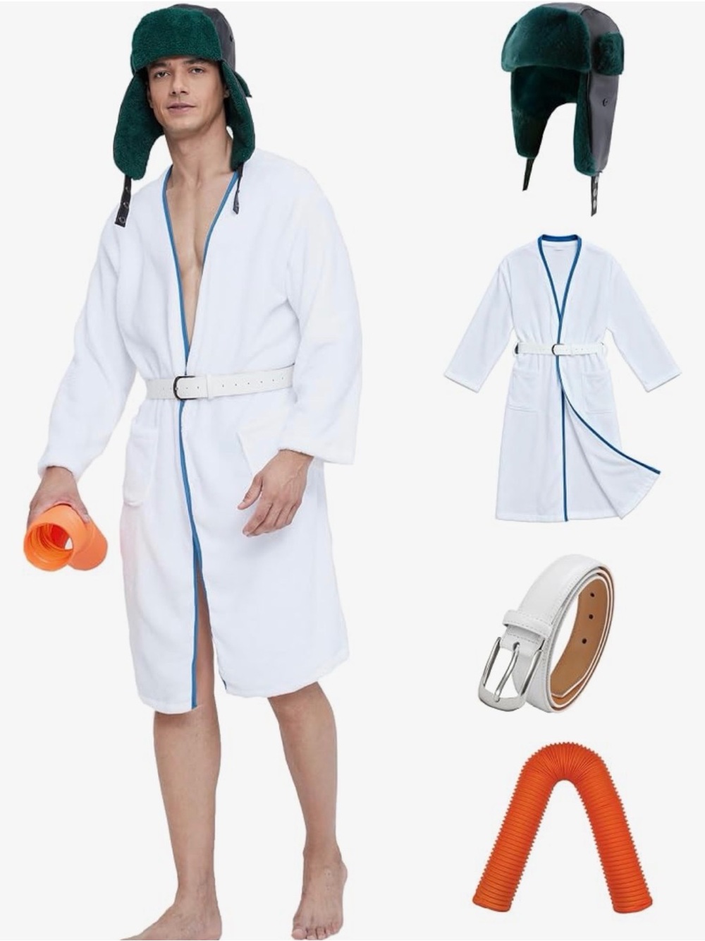 Cousin Eddie Christmas Vacation Costume Robe Hat Belt Orange Hose XL XXL